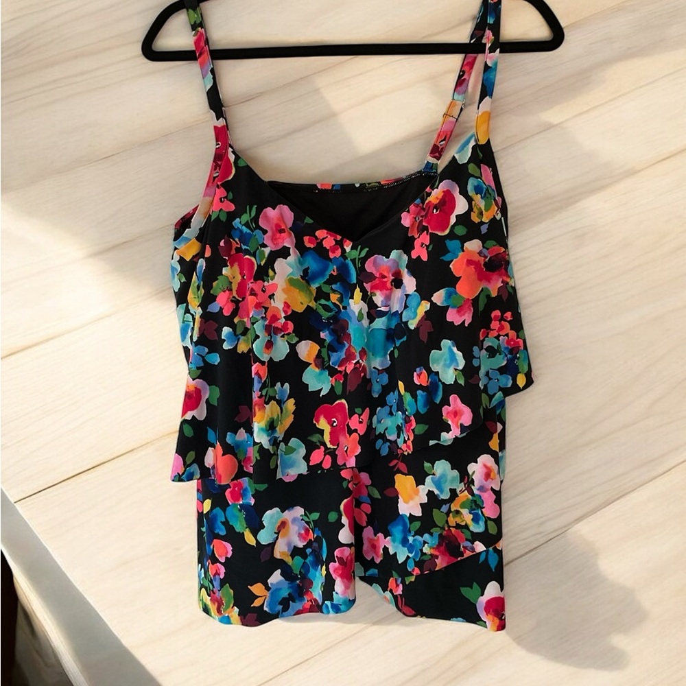 Floral Black Tankini Top